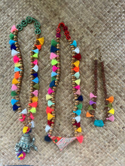 CHAKRA BANJARA BELL| Tassel Pom Pom| Wooden Mala Beads Neck Lei ( Rainbow) New - Honorooroo Lifestyle