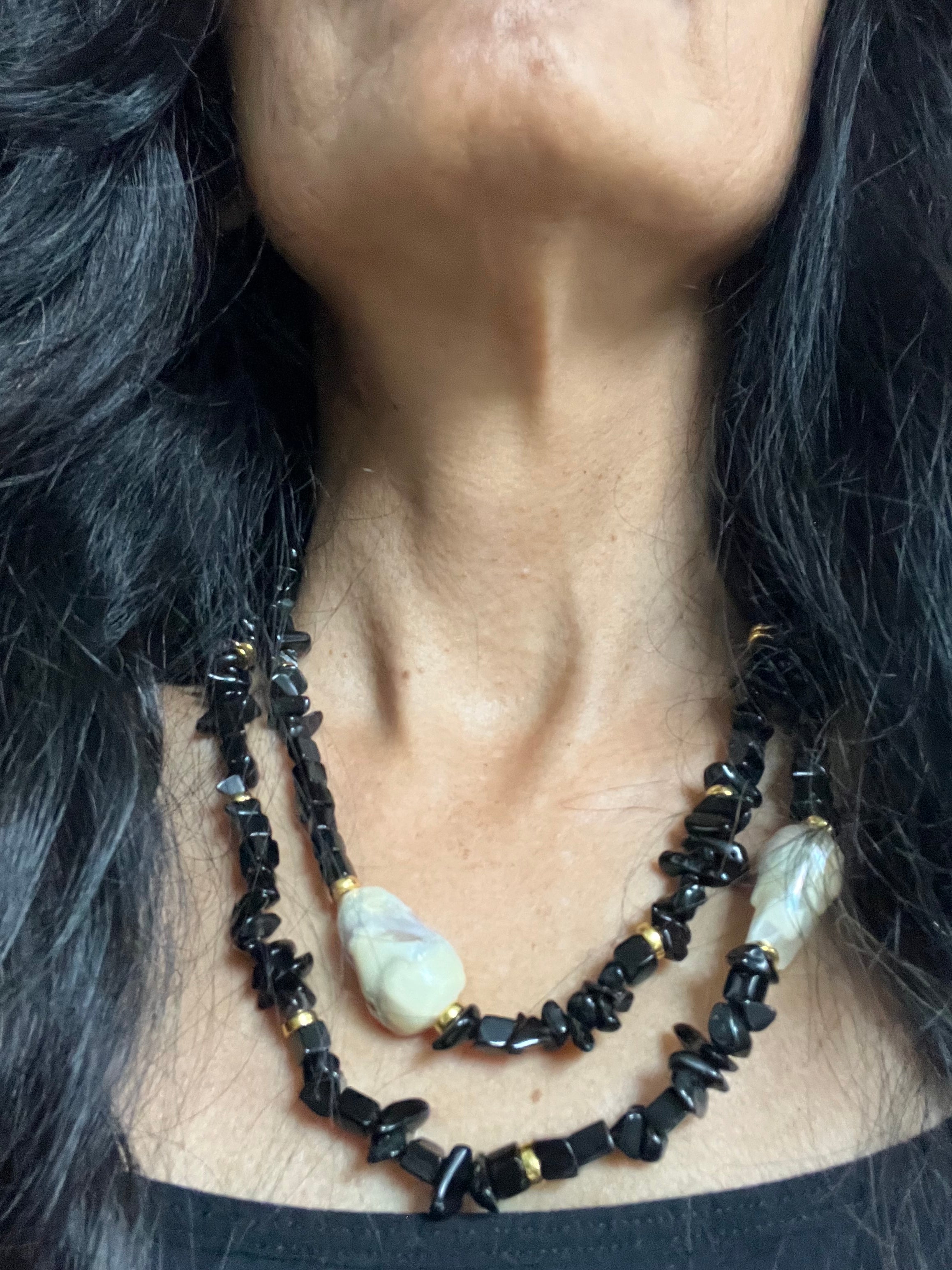BAROQUE PEARL long tassel Necklace (Black Tourmaline) NEW - Honorooroo Lifestyle