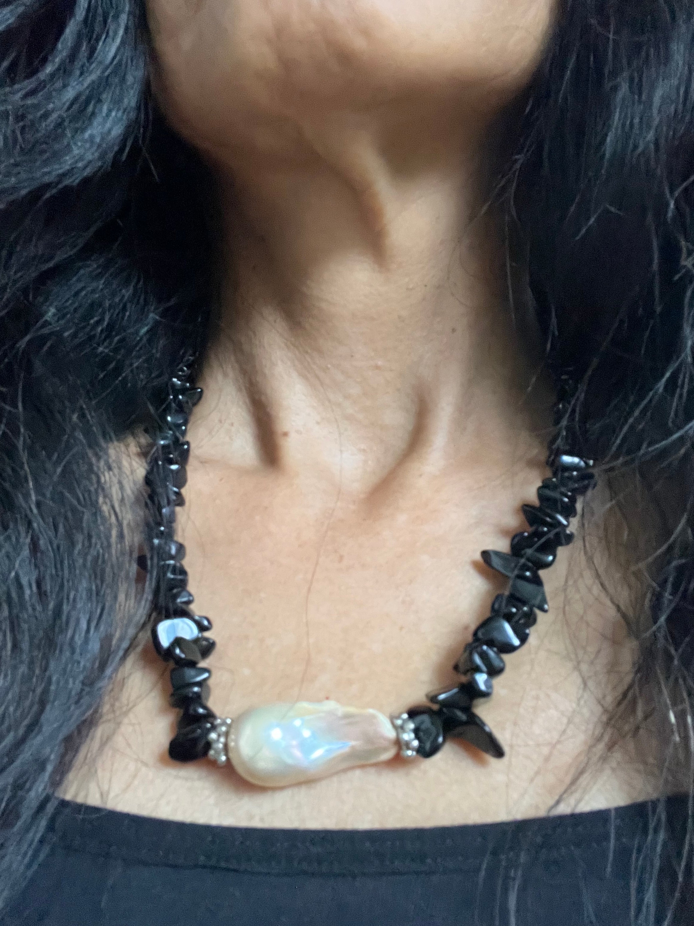 Baroque Pearl CRYSTAL Bead Necklace( Black Tourmaline)NEW - Honorooroo Lifestyle