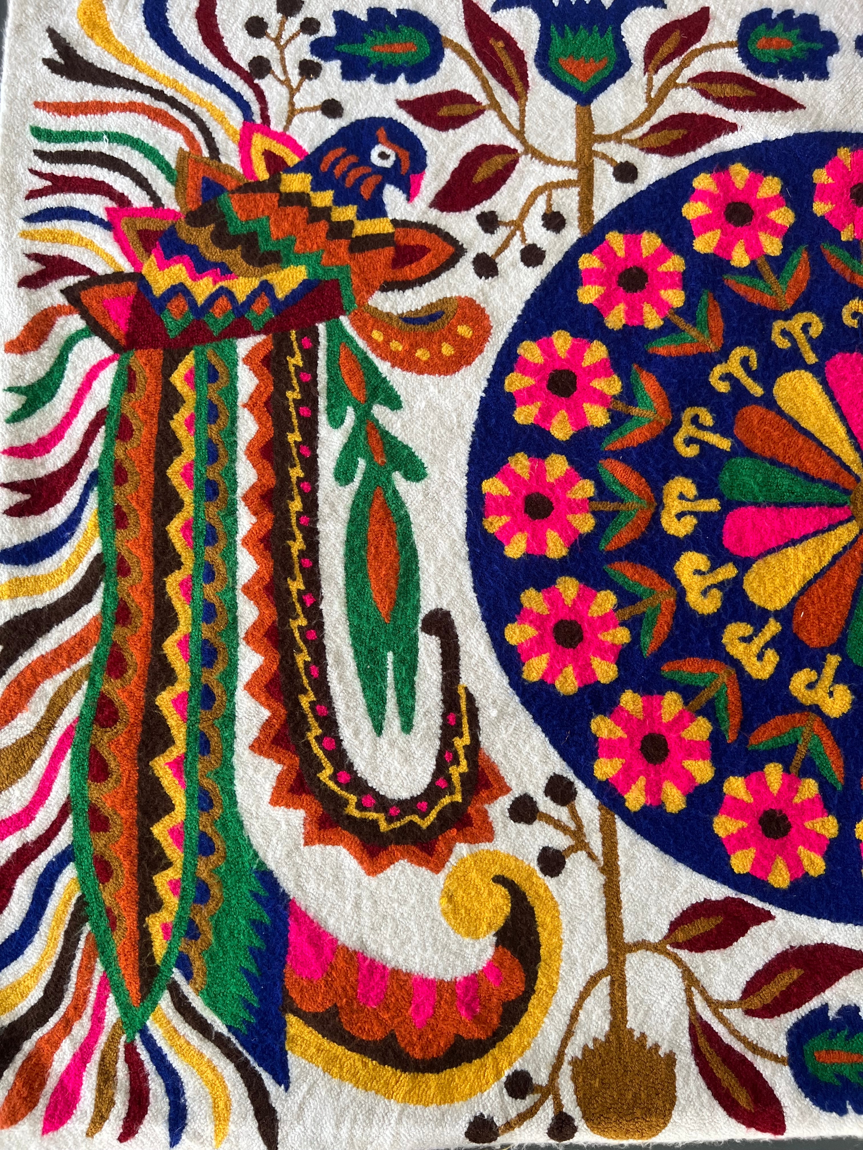 VINTAGE Hookrug TAPESTRY| mid century|1960 |Colorful bird Fiber Wall Art |Teresa Gonzalez| One of a Kind|6x4 - Honorooroo Lifestyle