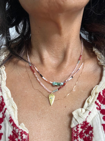 HEART SPIRIT Crystal Necklace ( Pink/ Green Dusk) NEW - Honorooroo Lifestyle