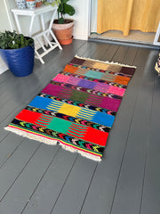 COLORFUL GRAPHIC KILIM| Flat weave| Vintage| Graphic Block Design| 4’.3” x 2’.8” - Honorooroo Lifestyle