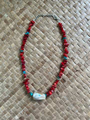 Baroque Pearl CRYSTAL Bead Necklace( Red Coral /Turquoise)NEW - Honorooroo Lifestyle
