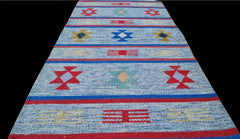 HAND-KNOTTED VINTAGE| South American Kilim|Authentic| Area Rug 5.6 x 2.9 Ft. (Light Blue) - Honorooroo Lifestyle