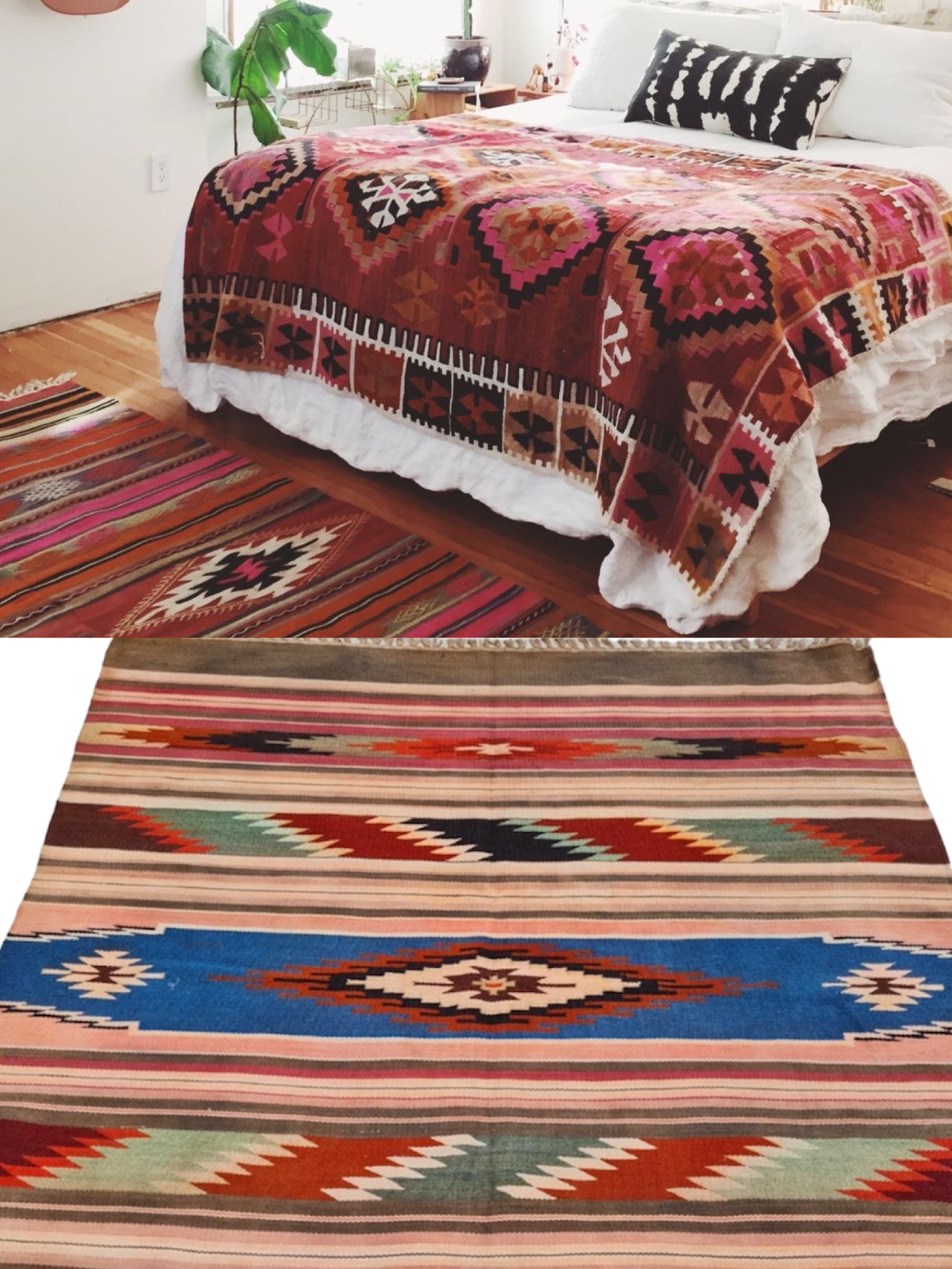 HAND- KNOTTED VINTAGE| Turkish Kilim| Wool |Navaho Inspired|8’ x 4’| - Honorooroo Lifestyle
