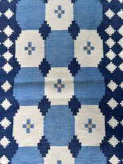 SOLD OUT‼️MODERN KILIM RUNNER| Hand-Woven| Vintage| Blue and White| 8’ x 2’ - Honorooroo Lifestyle
