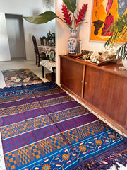 AUTHENTIC HAND-KNOTTED |Vintage Embroidered |Pictorial Wool Kilim Area| 7’ x 4’ - Honorooroo Lifestyle
