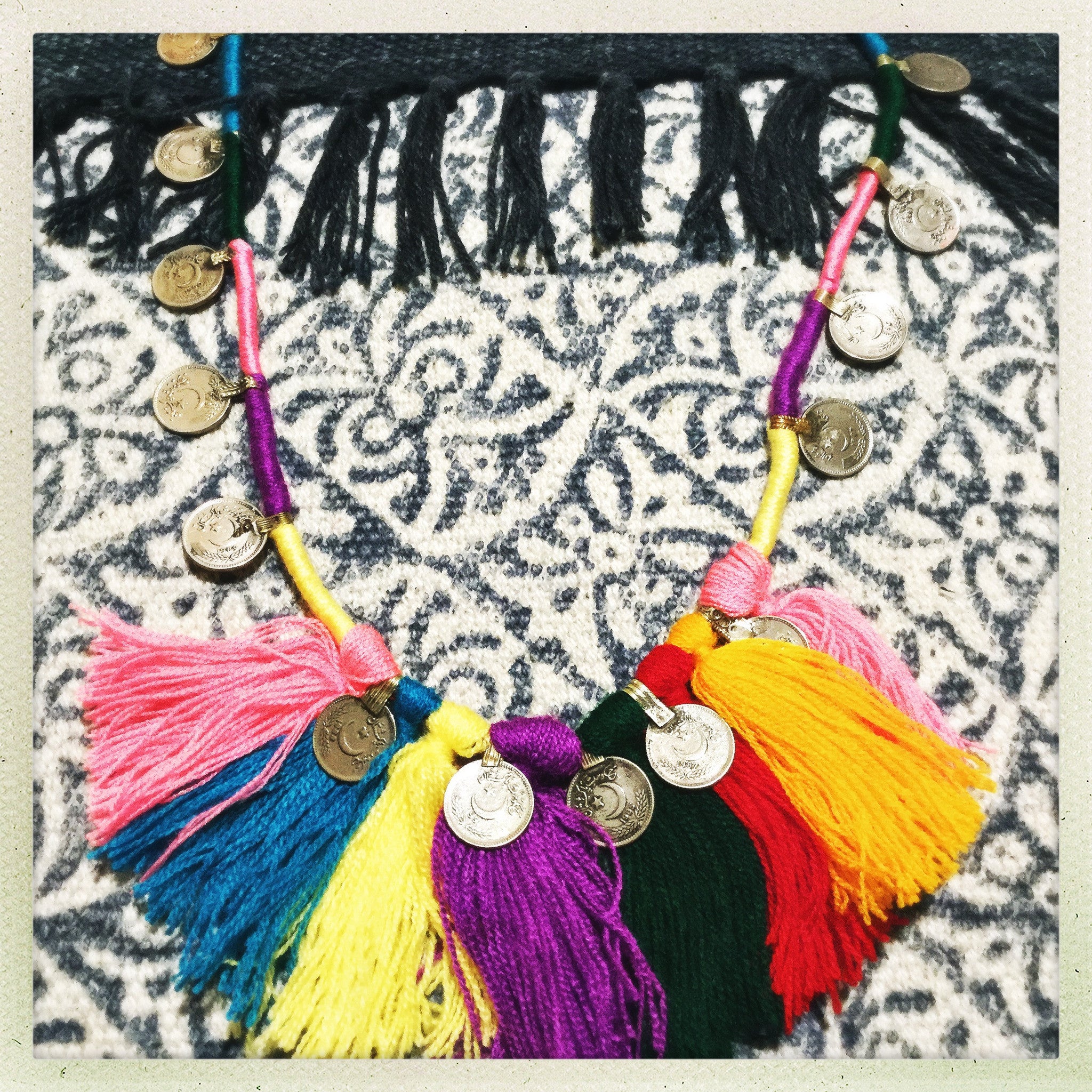 KUCHI COIN MEXICAN Rainbow| Tassel Fringe Necklace - Honorooroo Lifestyle