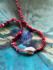 Baroque Pearl CRYSTAL Bead Necklace( Red Coral /Turquoise) - Honorooroo Lifestyle