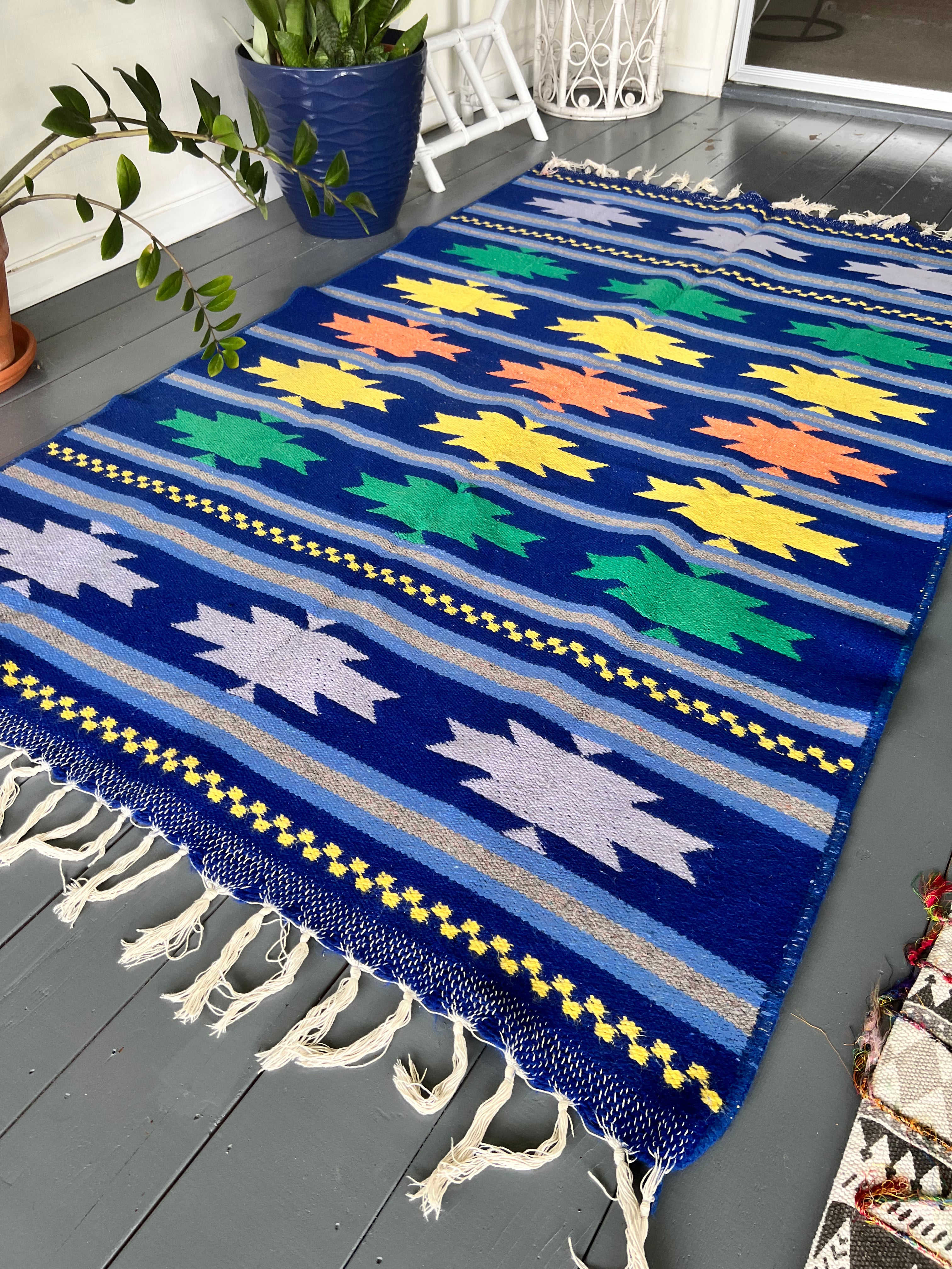 MODERN FLAT WEAVE| Belgium Wool Kilim| Authentic Hand-Made| 7 x 4| - Honorooroo Lifestyle