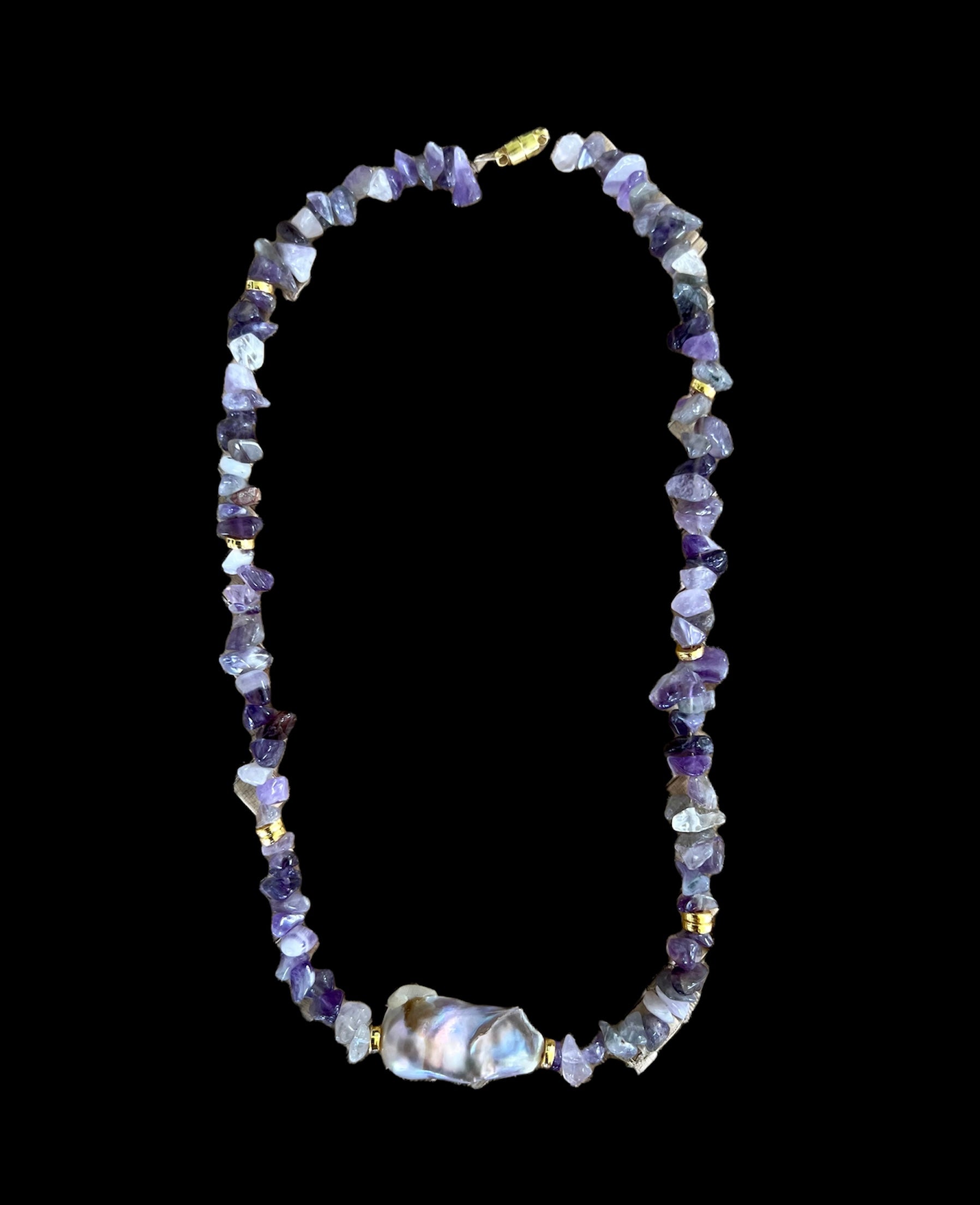 Baroque Pearl CRYSTAL Bead Necklace( Amethyst) - Honorooroo Lifestyle
