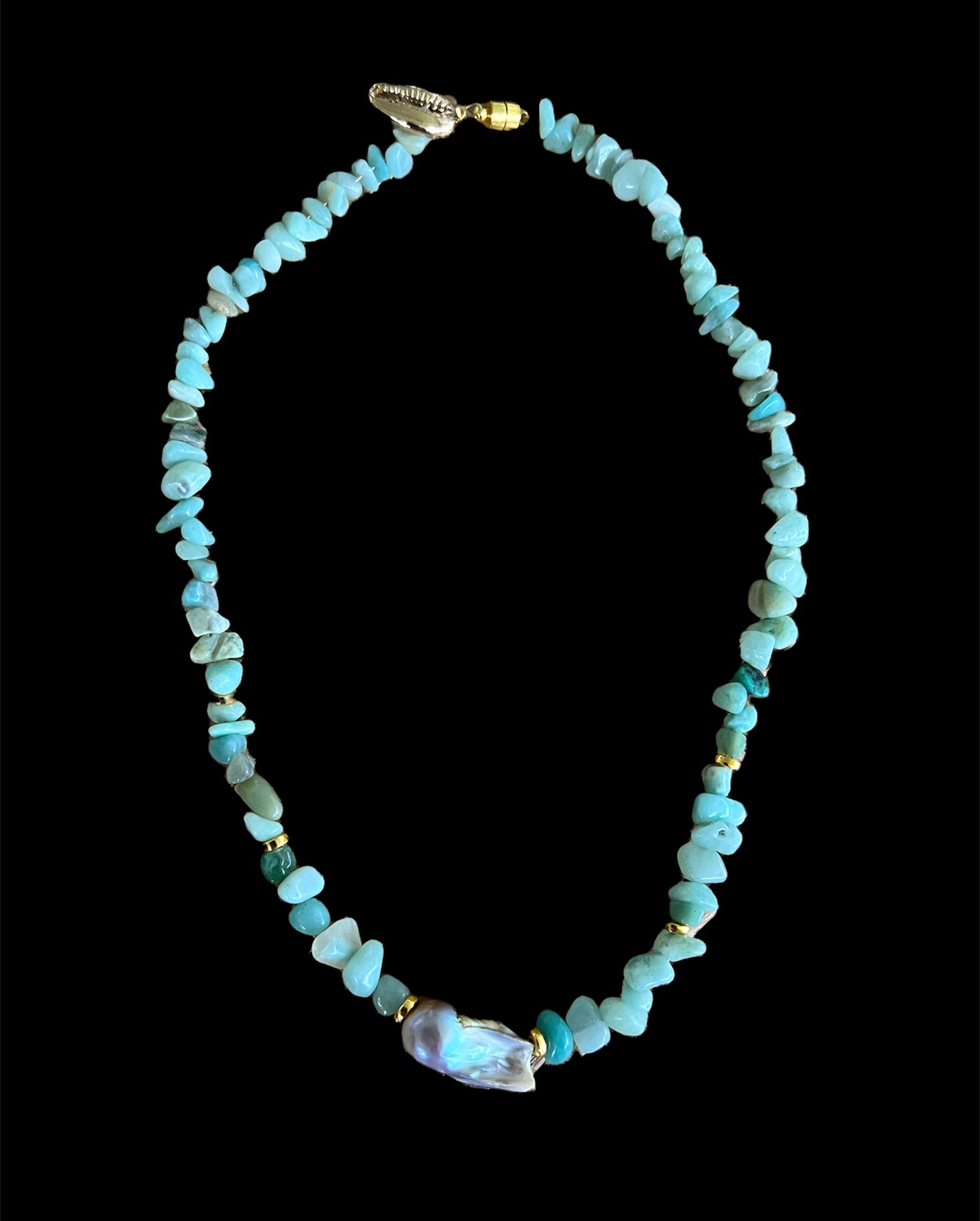 Baroque Pearl CRYSTAL Bead Necklace( Amazonite) - Honorooroo Lifestyle