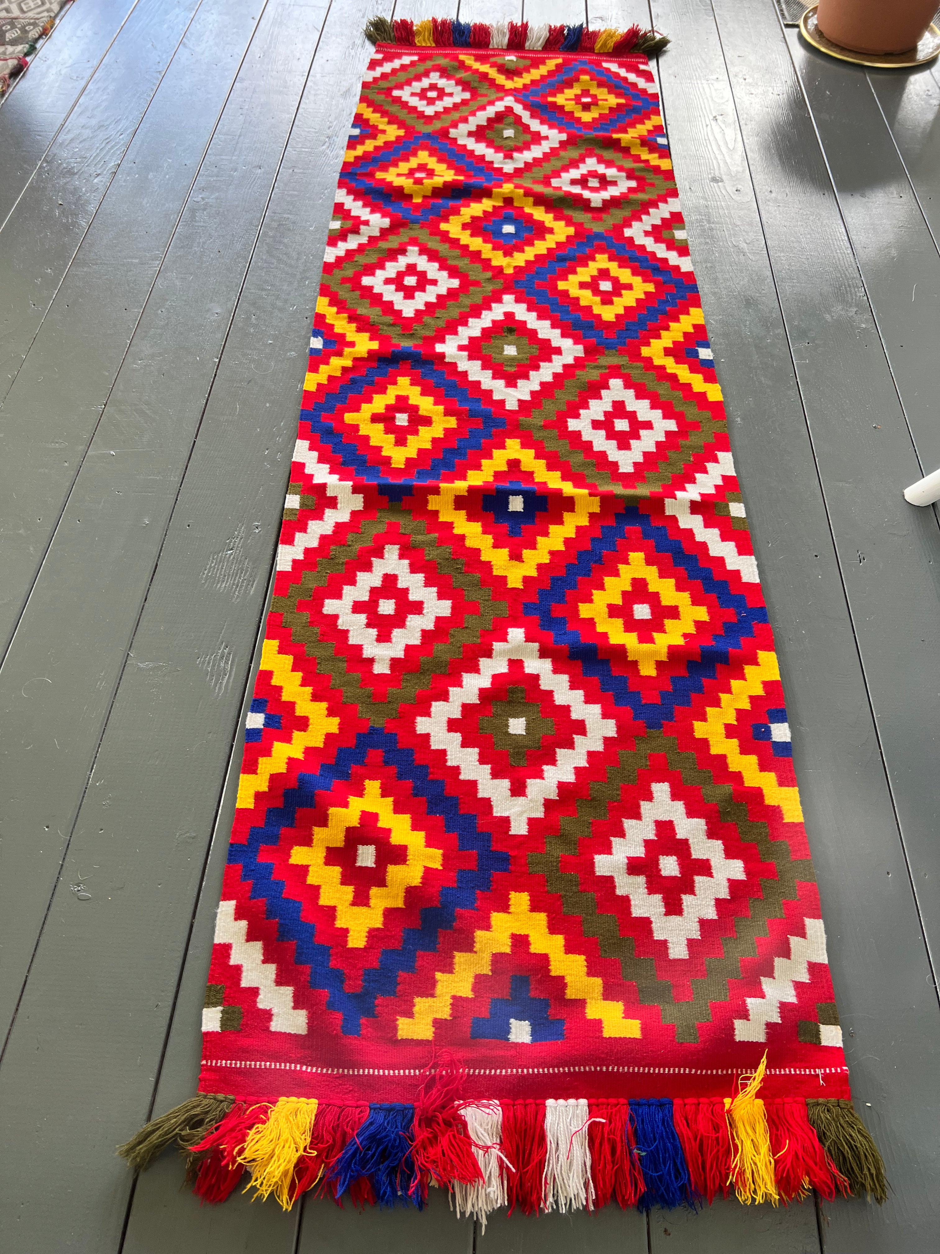 HAND-KNOTTED KILIM rug| 7’ x 2’| Hallway Runner| Cotton| New Condition - Honorooroo Lifestyle
