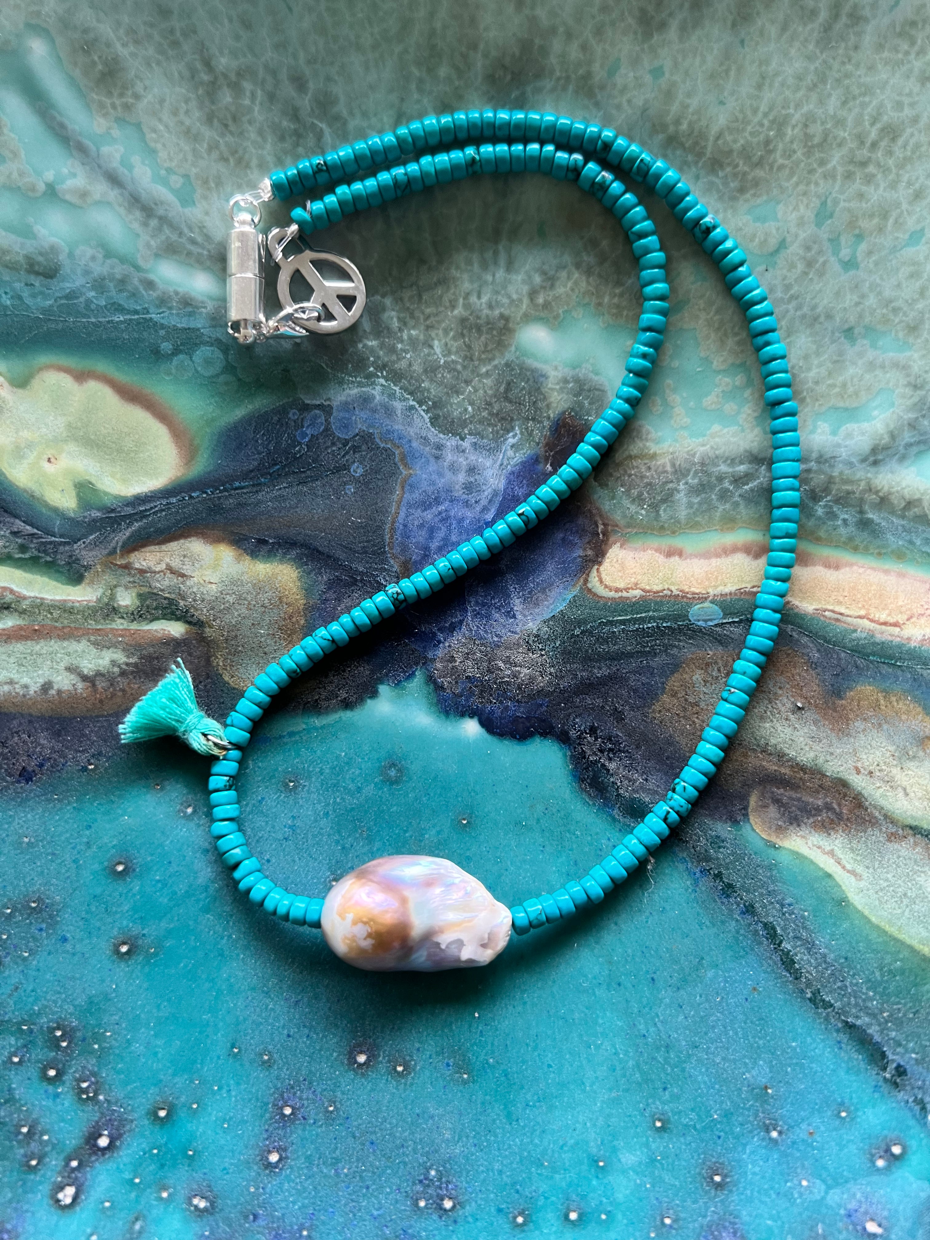 Baroque Pearl HEISHI Bead Necklace ( Turquoise) - Honorooroo Lifestyle