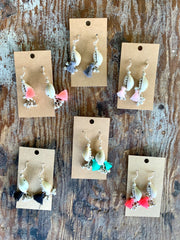 HAWAII COWRY shell earrings| Banjara silver bells| Color Tassels - Honorooroo Lifestyle