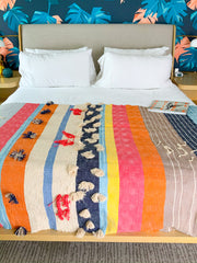BOHO POM POM Throw|Modern Bohemian Blanket|Caribbean pastel| - Honorooroo Lifestyle