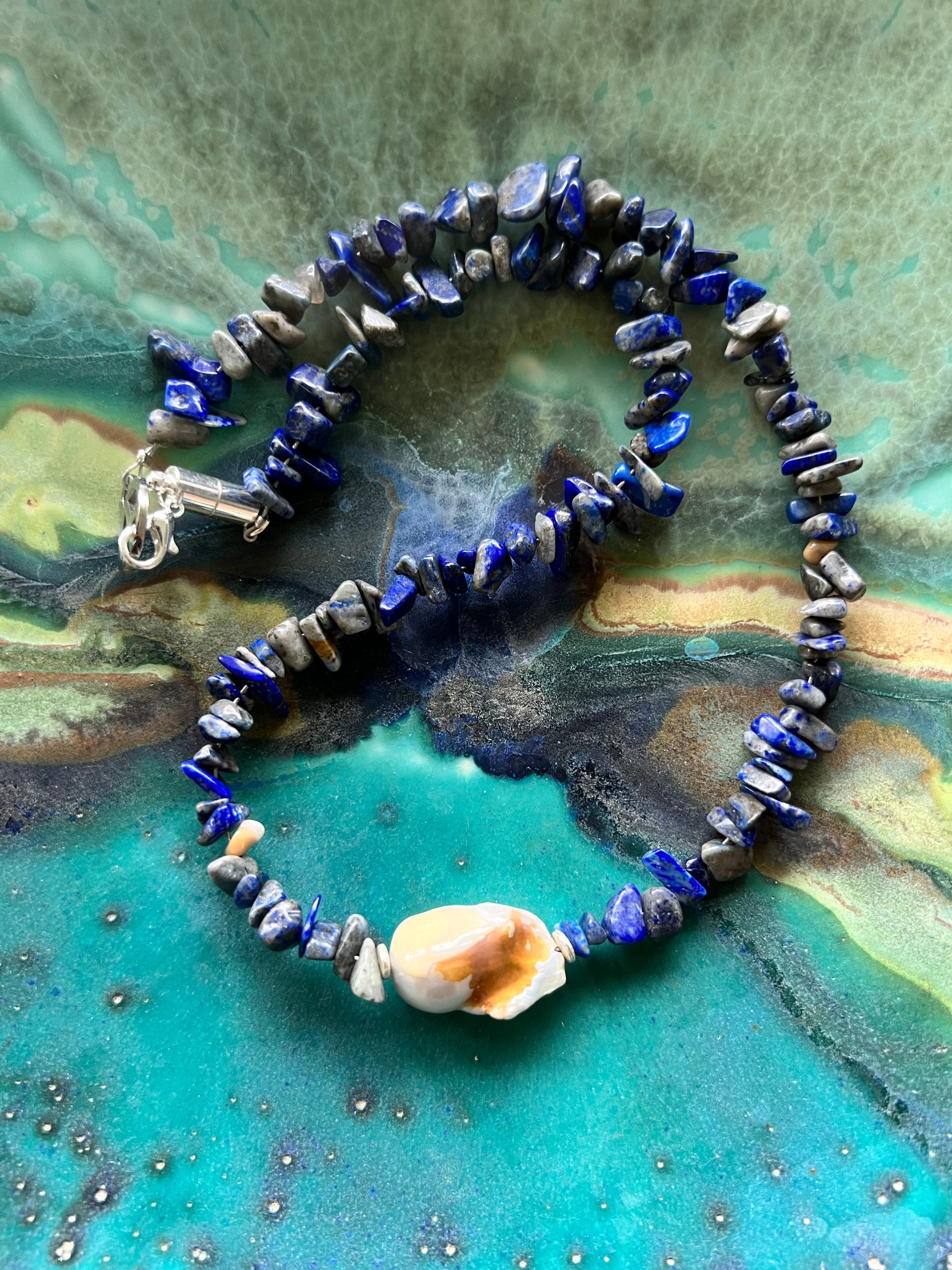 Baroque Pearl CRYSTAL Bead Necklace( Lapiz Lazuli ) - Honorooroo Lifestyle