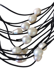 Multi Strand Pearl & Vegan Leather Necklace| Black| - Honorooroo Lifestyle