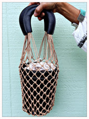 Macrame Bucket Bag| Jet Black | Summer BOHO Bag Trend| Fashion Fishnet Bag - Honorooroo Lifestyle